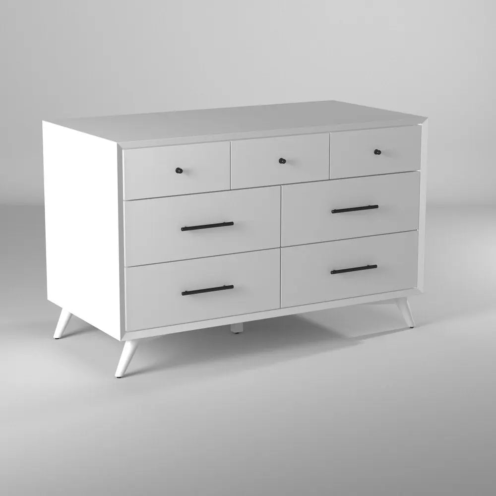 56" White Solid Wood Seven Drawer Double Dresser HomeRoots