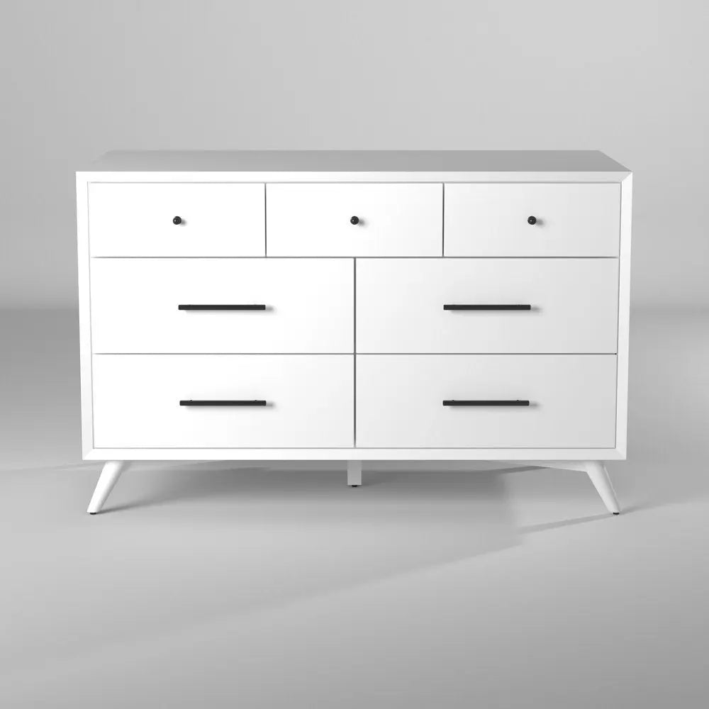56" White Solid Wood Seven Drawer Double Dresser HomeRoots
