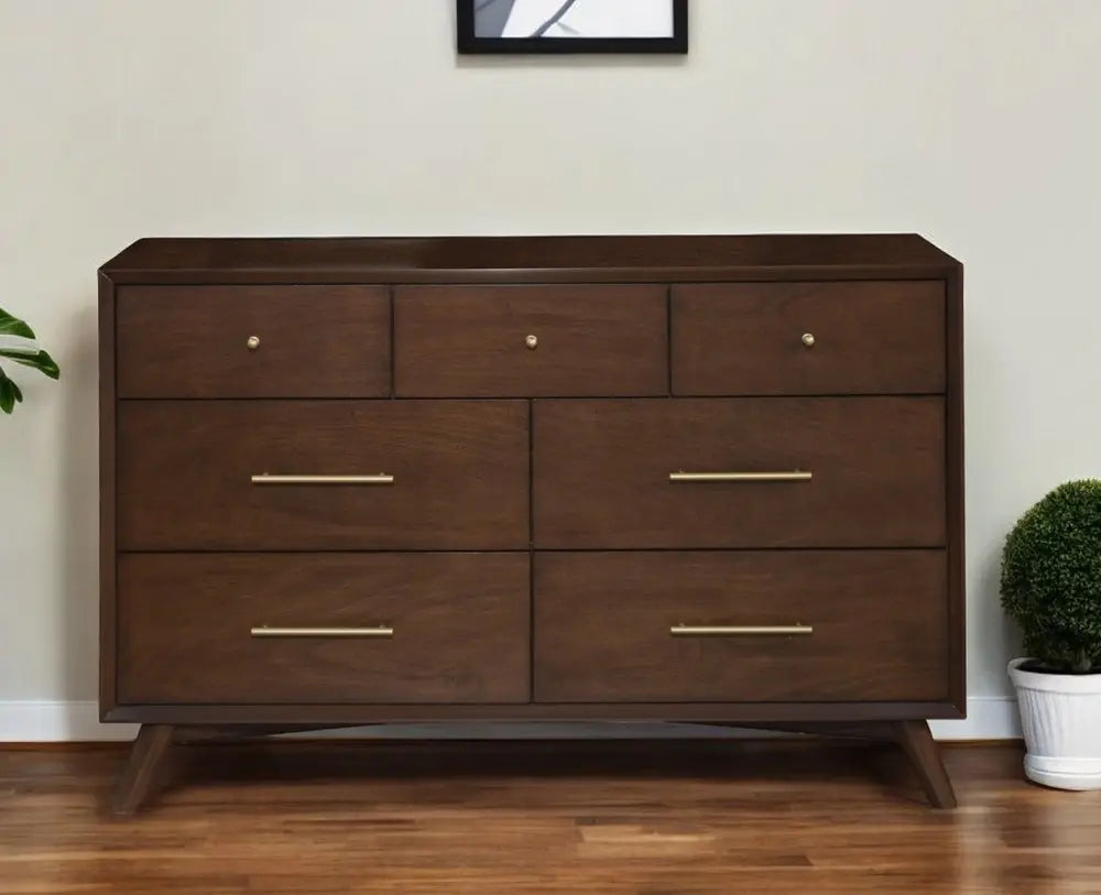 60" Walnut Solid Wood Seven Drawer Double Dresser HomeRoots