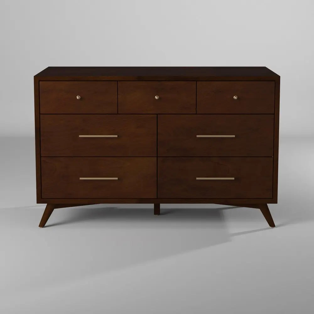 60" Walnut Solid Wood Seven Drawer Double Dresser HomeRoots