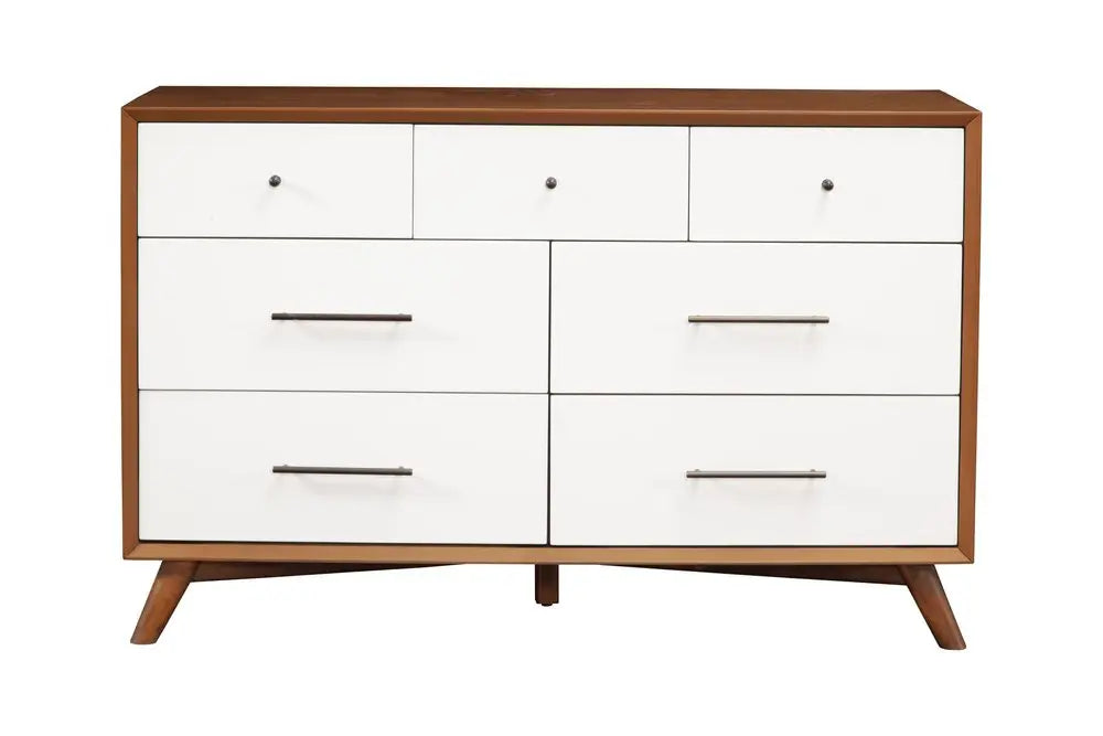 56" Brown and White Solid Wood Seven Drawer Double Dresser HomeRoots