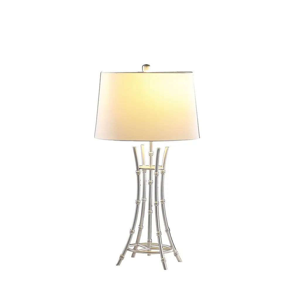 29" Silver Bamboo Design Table Lamp With Off White Drum Shade HomeRoots