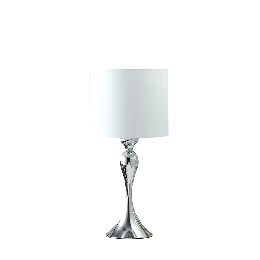 25" Silver Sleek Table Lamp With Off White Drum Shade HomeRoots