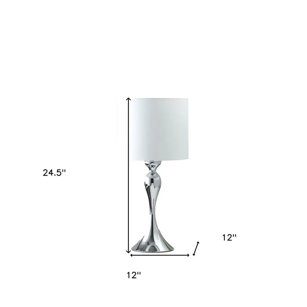 25" Silver Sleek Table Lamp With Off White Drum Shade HomeRoots
