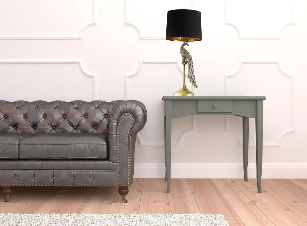 29" Gold Peacock Table Lamp With Black Drum Shade HomeRoots