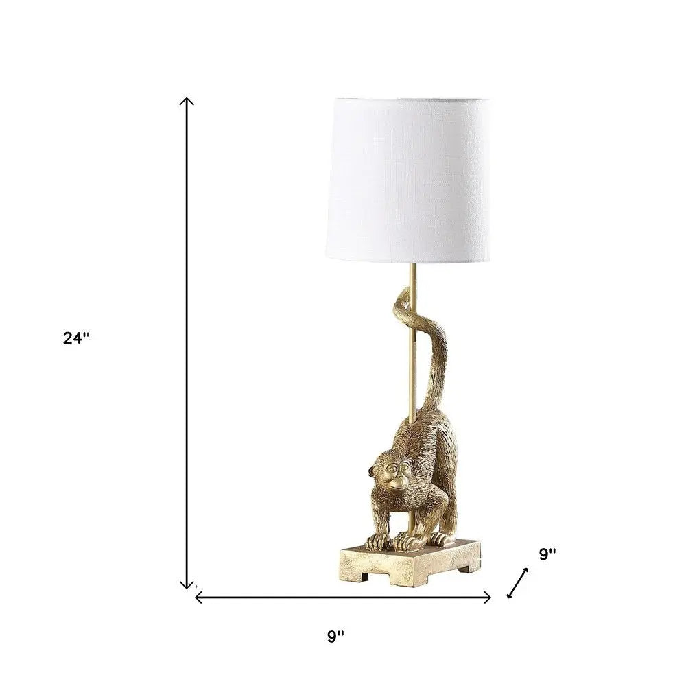 24" Gold Monkey Table Lamp With White Drum Shade HomeRoots