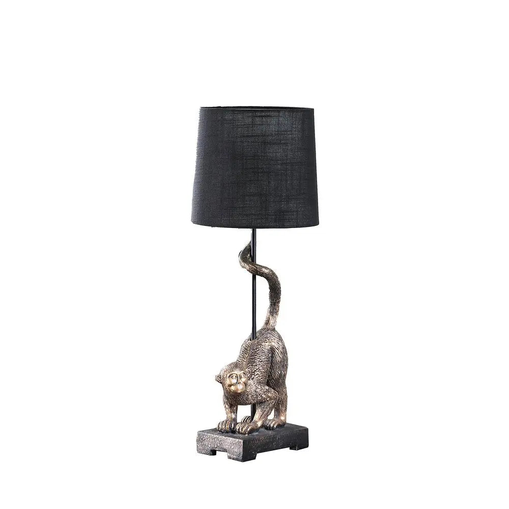 24" Antiqued Gold Monkey Table Lamp With Black Drum Shade HomeRoots