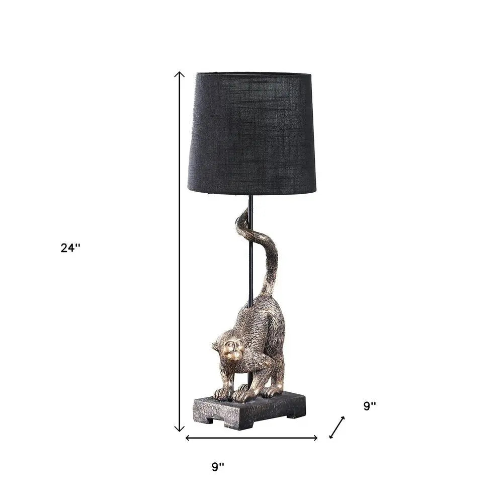 24" Antiqued Gold Monkey Table Lamp With Black Drum Shade HomeRoots