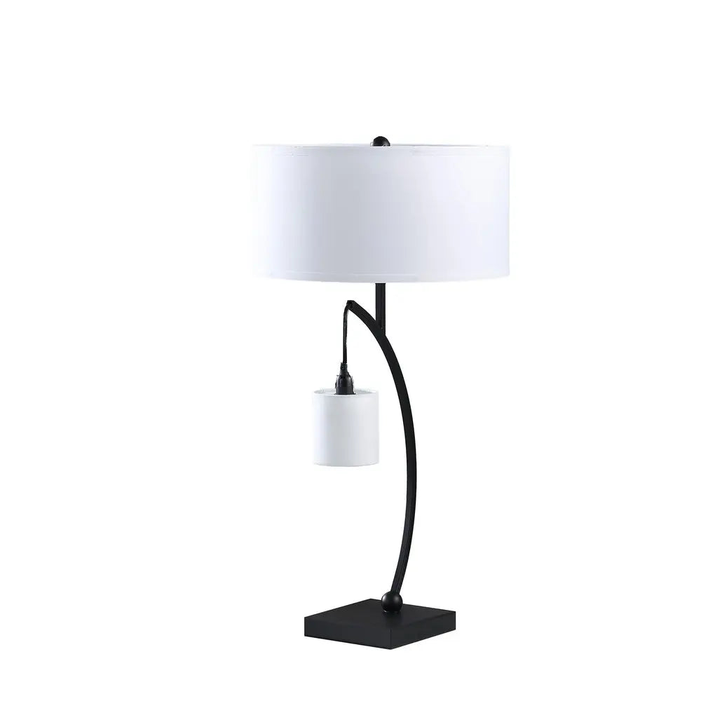 29" Black Metal Two Light Arched Table Lamp With White Drum Shade HomeRoots