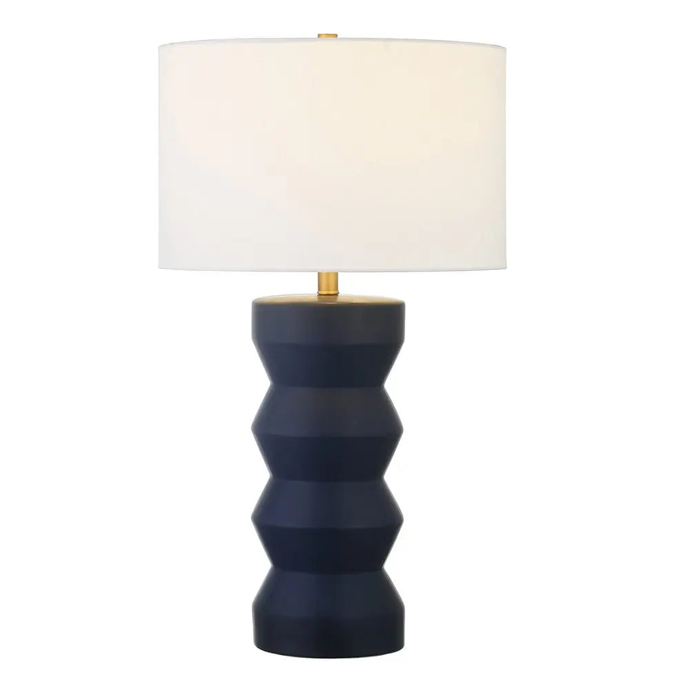 28" Navy Blue Ceramic Table Lamp With White Drum Shade HomeRoots