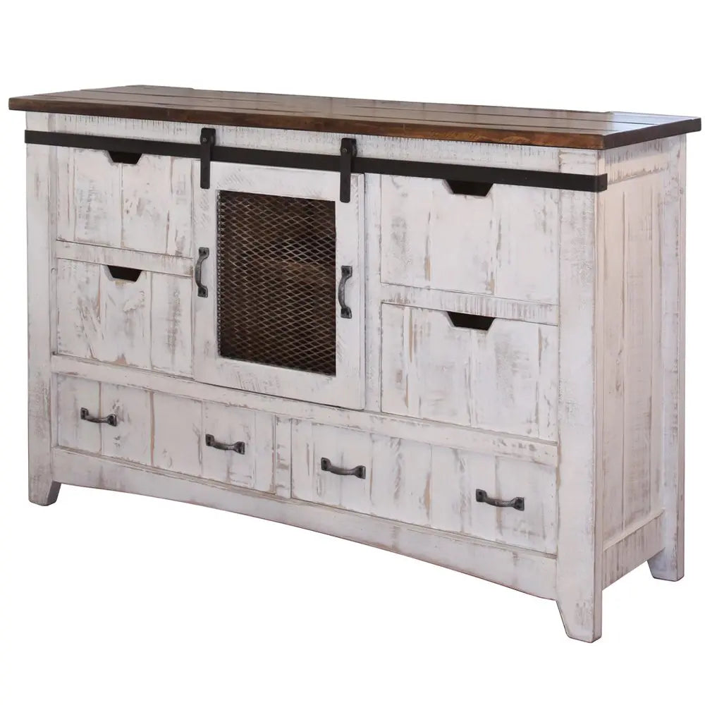 62" Antiqued White Solid Wood Six Drawer Triple Dresser HomeRoots