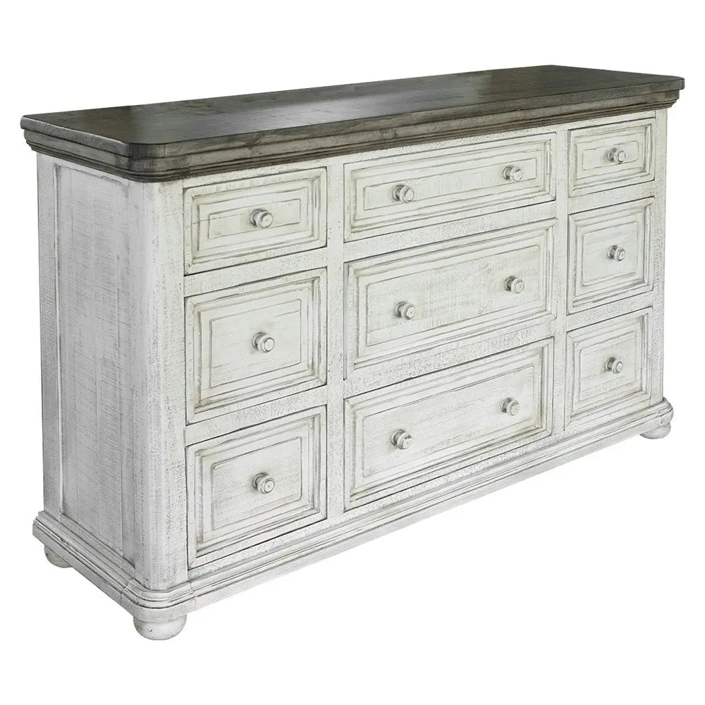 62" Gray and Ivory Solid Wood Nine Drawer Triple Dresser HomeRoots