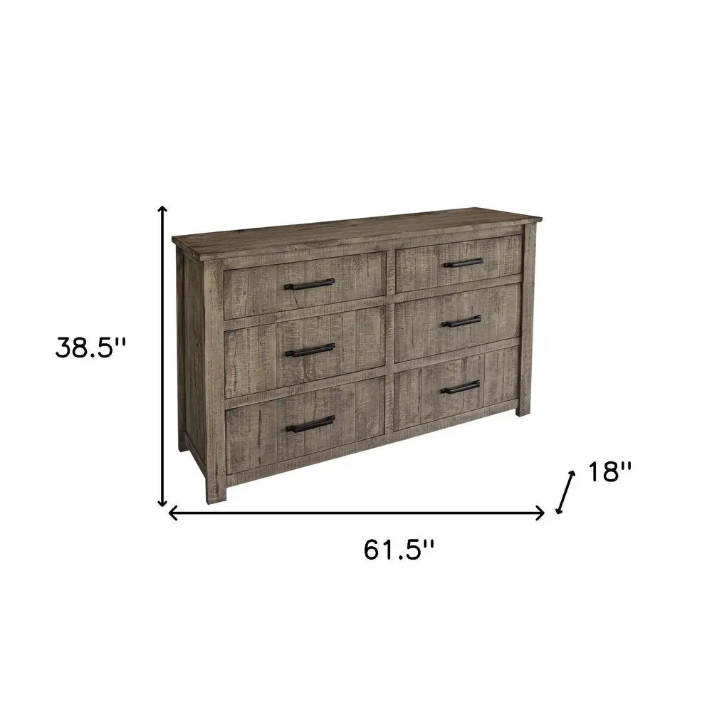 62" Brown Solid Wood Six Drawer Double Dresser HomeRoots
