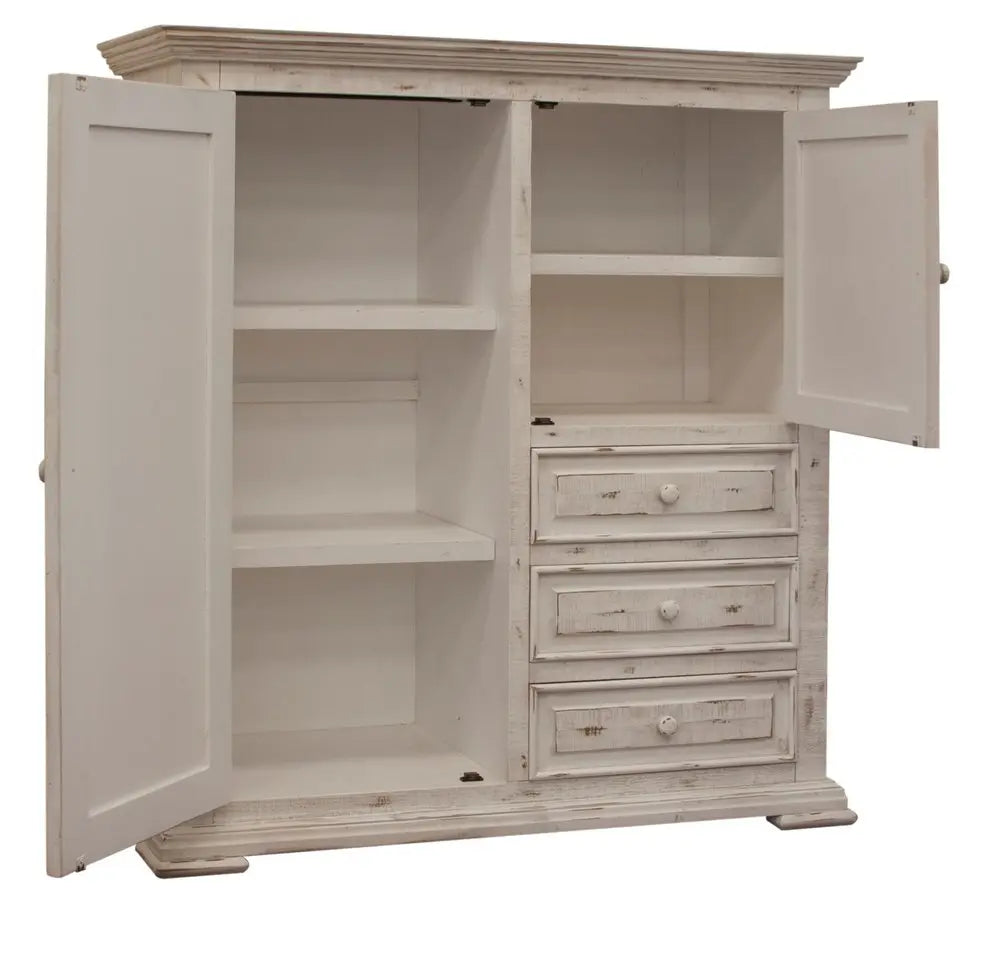 55" White Solid Wood Three Drawer Gentlemans Chest HomeRoots