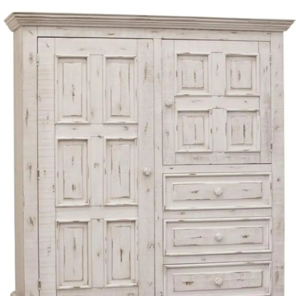 55" White Solid Wood Three Drawer Gentlemans Chest HomeRoots