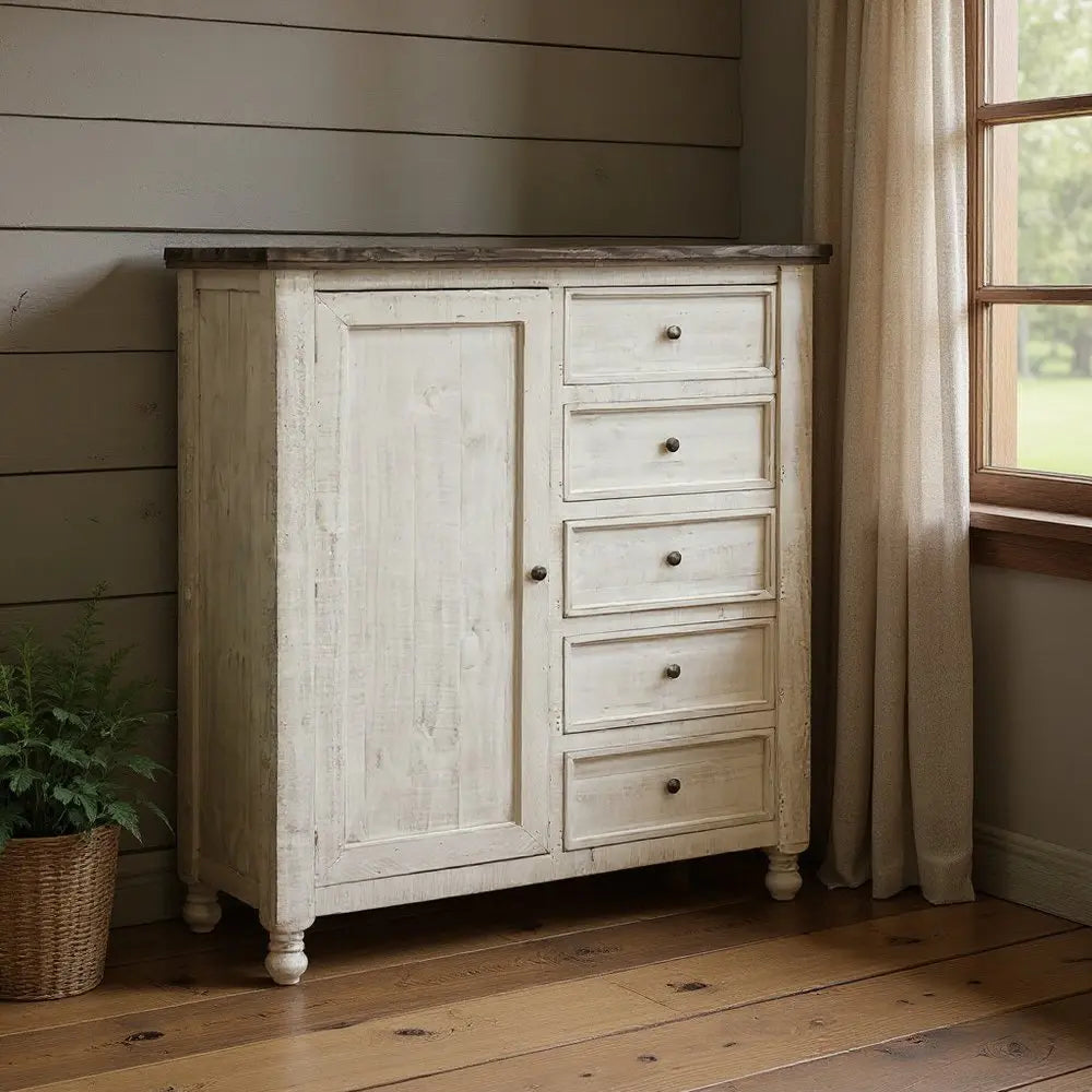 39" Gray and Ivory Solid Wood Four Drawer Chest HomeRoots