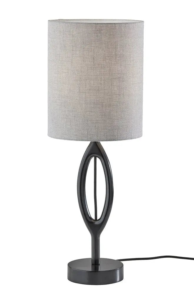 28" Black Solid Wood Round Table Lamp With Gray Drum Shade HomeRoots