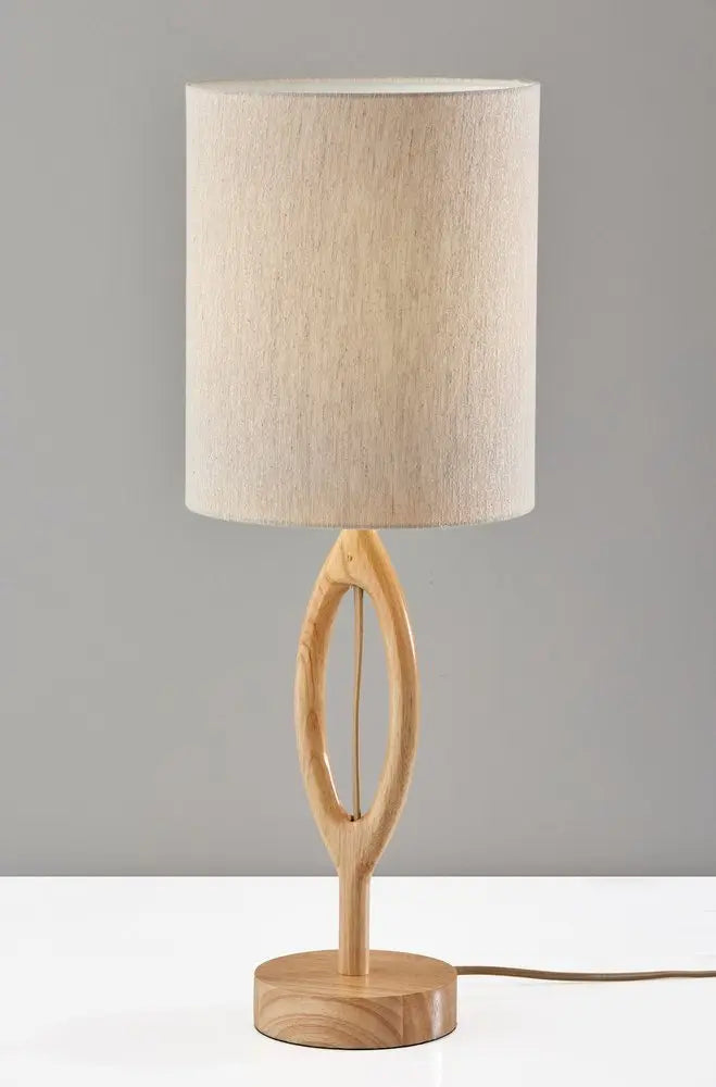 28" Natural Solid Wood Round Table Lamp With Beige Drum Shade HomeRoots