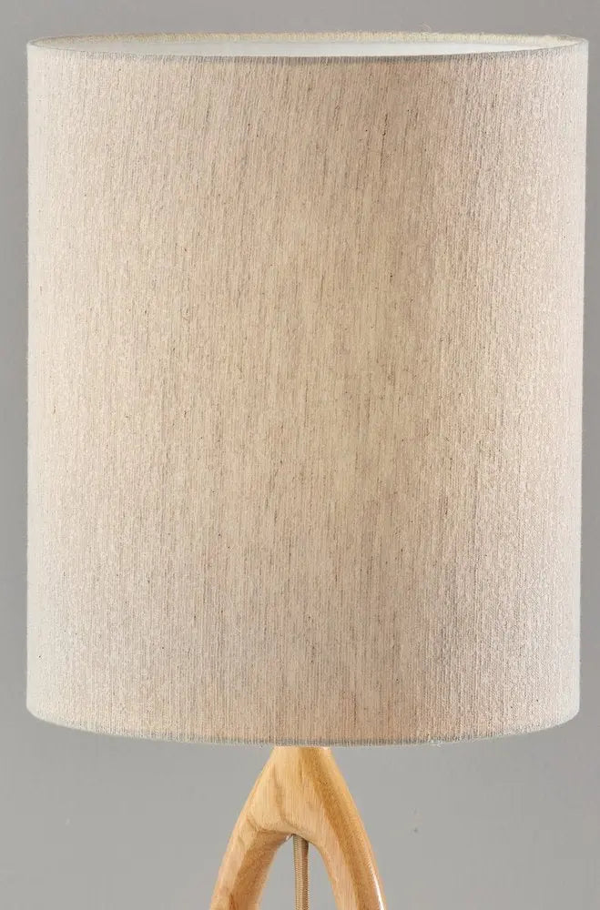 28" Natural Solid Wood Round Table Lamp With Beige Drum Shade HomeRoots