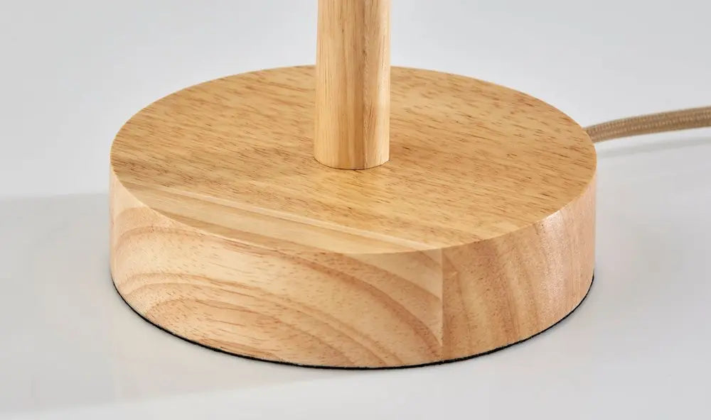 28" Natural Solid Wood Round Table Lamp With Beige Drum Shade HomeRoots