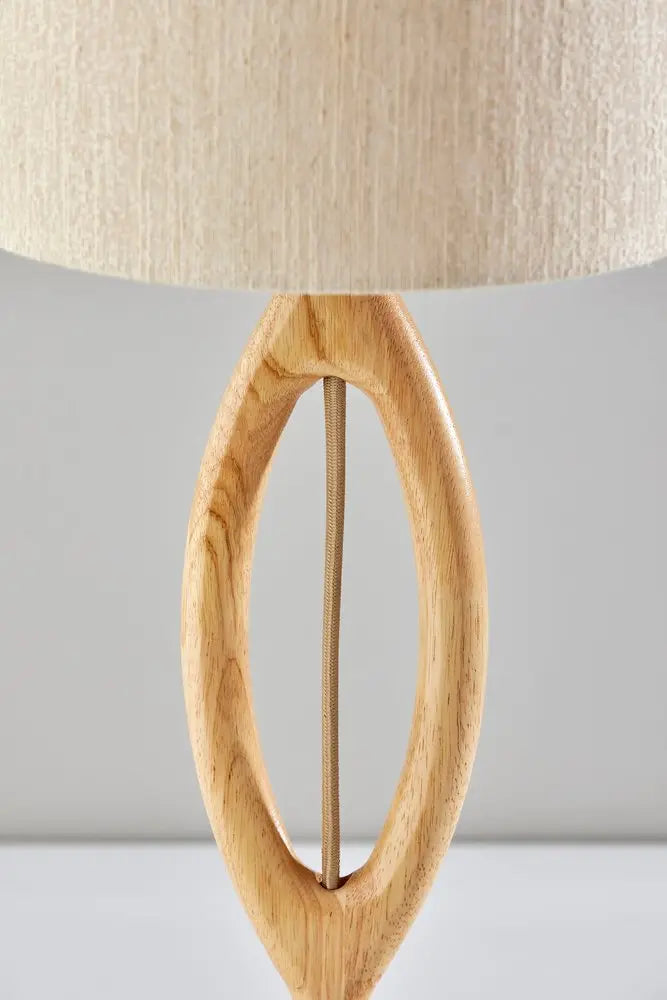 28" Natural Solid Wood Round Table Lamp With Beige Drum Shade HomeRoots