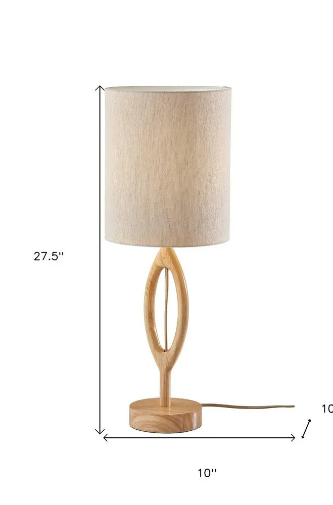 28" Natural Solid Wood Round Table Lamp With Beige Drum Shade HomeRoots