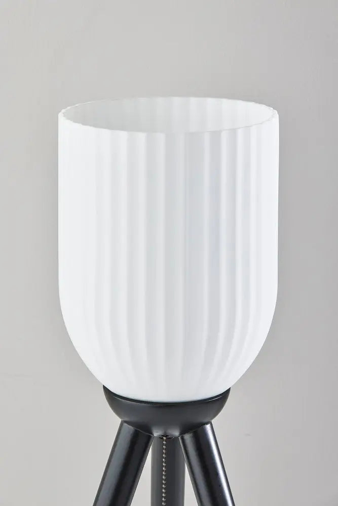 23" Black Solid Wood Tripod Table Lamp With White Ribbed Glass Shade HomeRoots