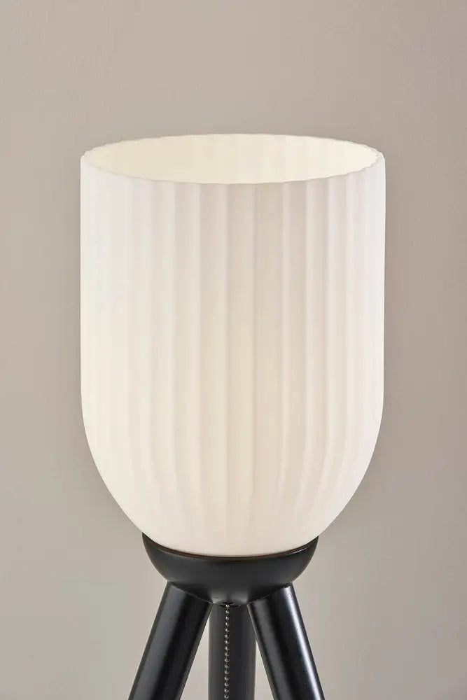 23" Black Solid Wood Tripod Table Lamp With White Ribbed Glass Shade HomeRoots