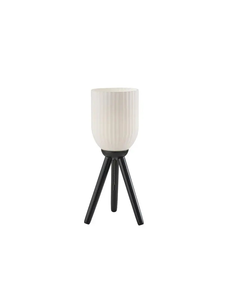 23" Black Solid Wood Tripod Table Lamp With White Ribbed Glass Shade HomeRoots