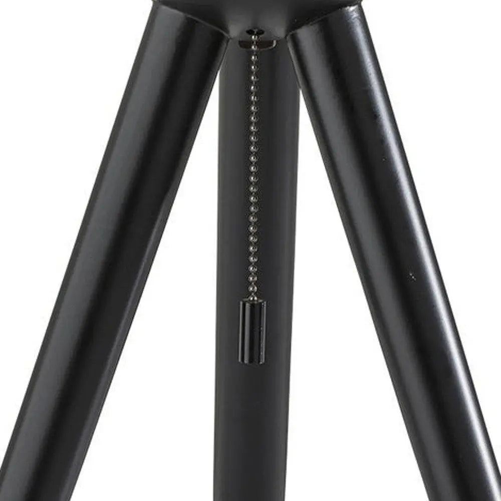 23" Black Solid Wood Tripod Table Lamp With White Ribbed Glass Shade HomeRoots