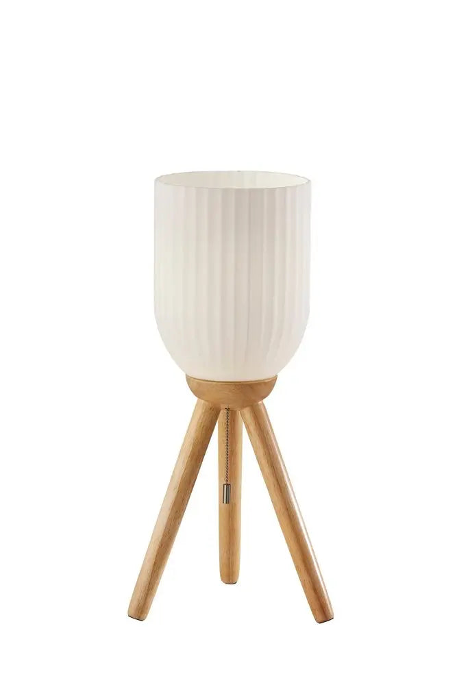 23" Natural Solid Wood Tripod Table Lamp With White Ribbed Glass Shade HomeRoots