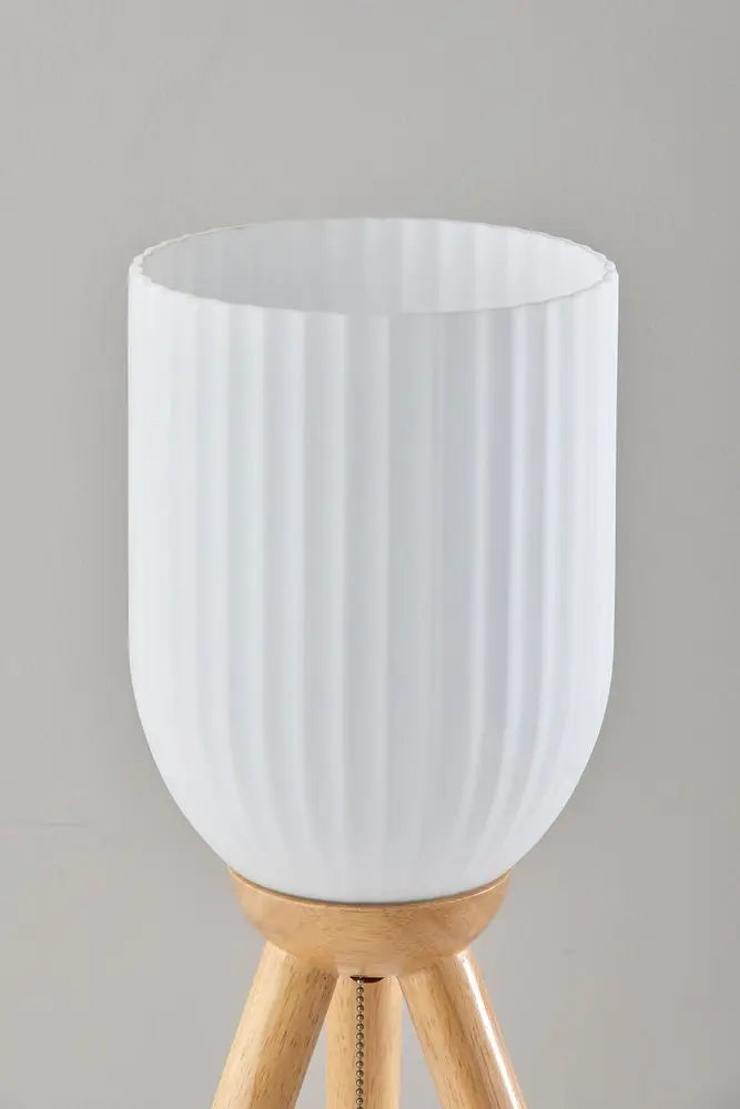 23" Natural Solid Wood Tripod Table Lamp With White Ribbed Glass Shade HomeRoots