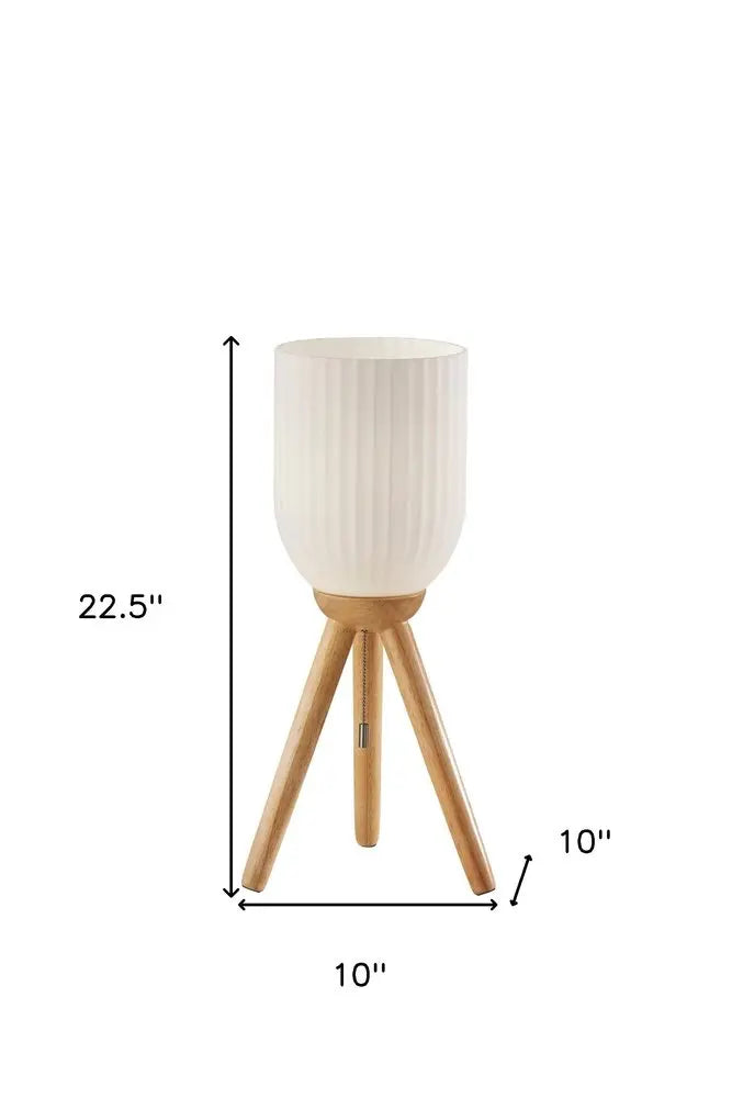 23" Natural Solid Wood Tripod Table Lamp With White Ribbed Glass Shade HomeRoots
