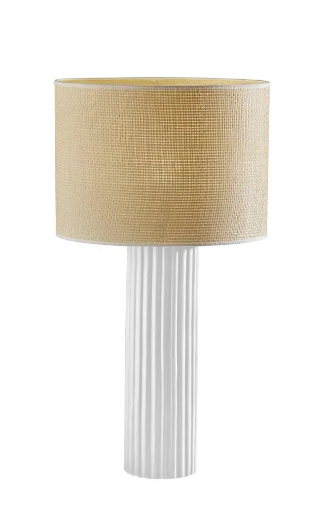 29" White Ceramic Cylinder Table Lamp With Beige Drum Shade HomeRoots