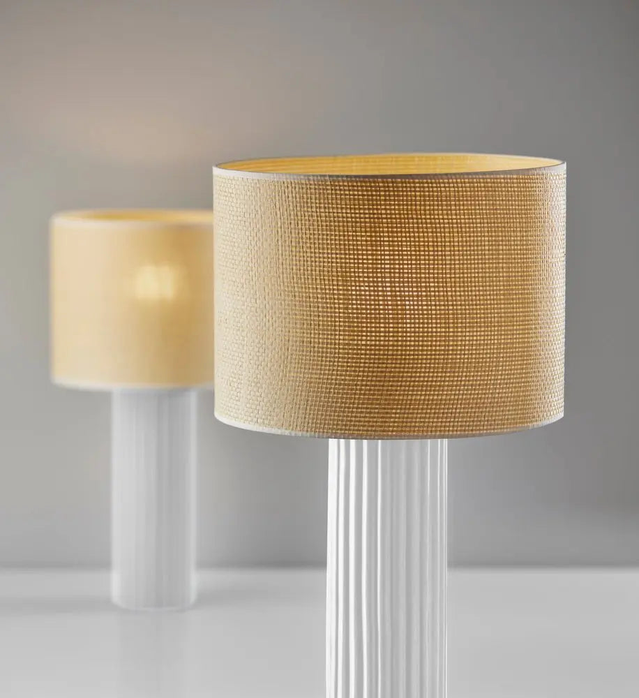 29" White Ceramic Cylinder Table Lamp With Beige Drum Shade HomeRoots