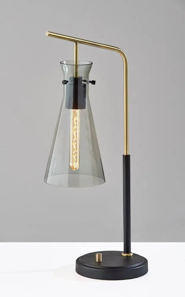 24" Black and Gold Metal Desk Lamp With Light Gray Cone Shade HomeRoots