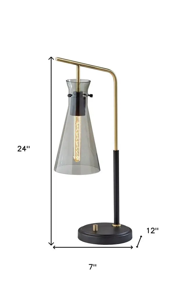 24" Black and Gold Metal Desk Lamp With Light Gray Cone Shade HomeRoots