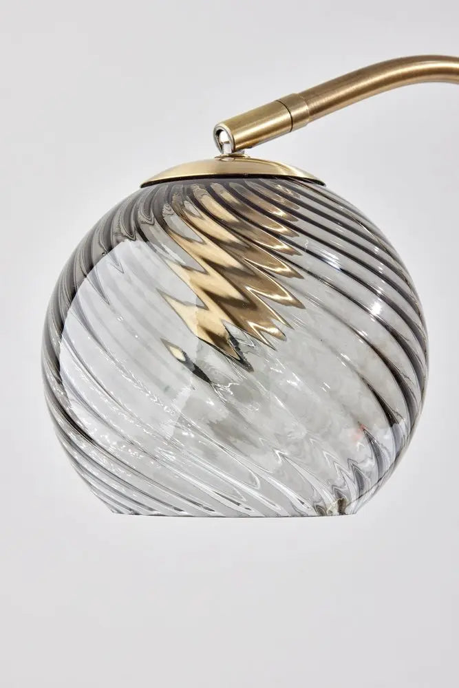 19" Antiqued Brass Metal Desk Lamp With Light Gray Swirl Globe Shade HomeRoots