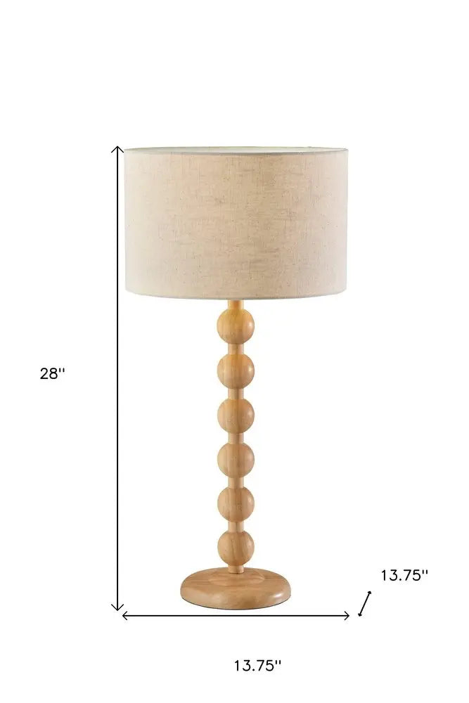 28" Brown Solid Wood Candlestick Table Lamp With Off White Drum Shade HomeRoots