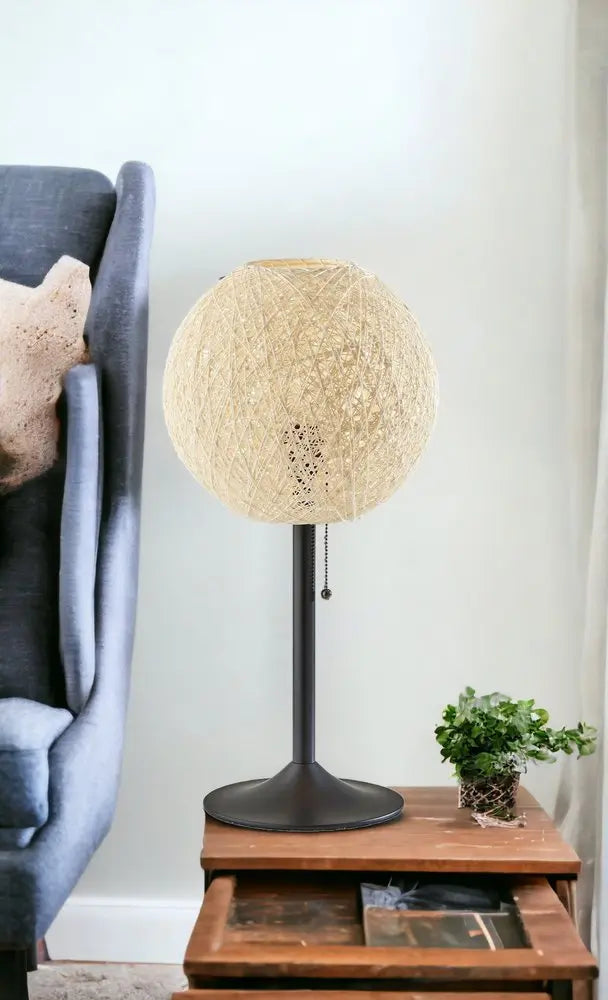 24" Antiqued Bronze Metal Candlestick Table Lamp With Off White Globe Shade HomeRoots