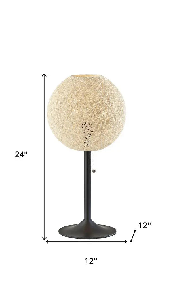 24" Antiqued Bronze Metal Candlestick Table Lamp With Off White Globe Shade HomeRoots