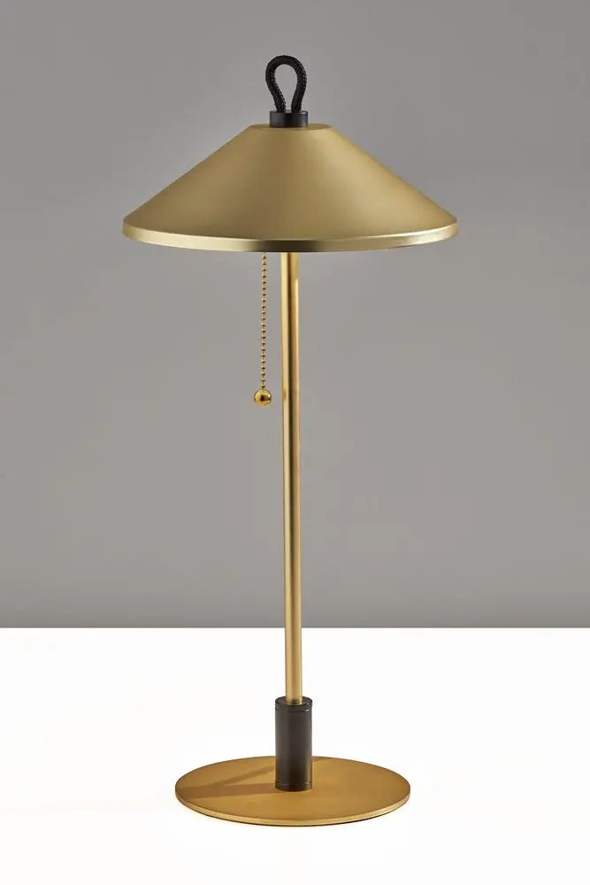 20" Black and Gold Metal Two Light Candlestick LED Table Lamp With Brass Cone Shade HomeRoots