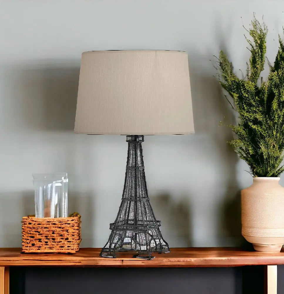 25" Black Acrylic Paris Desk Table Lamp With White Drum Shade HomeRoots