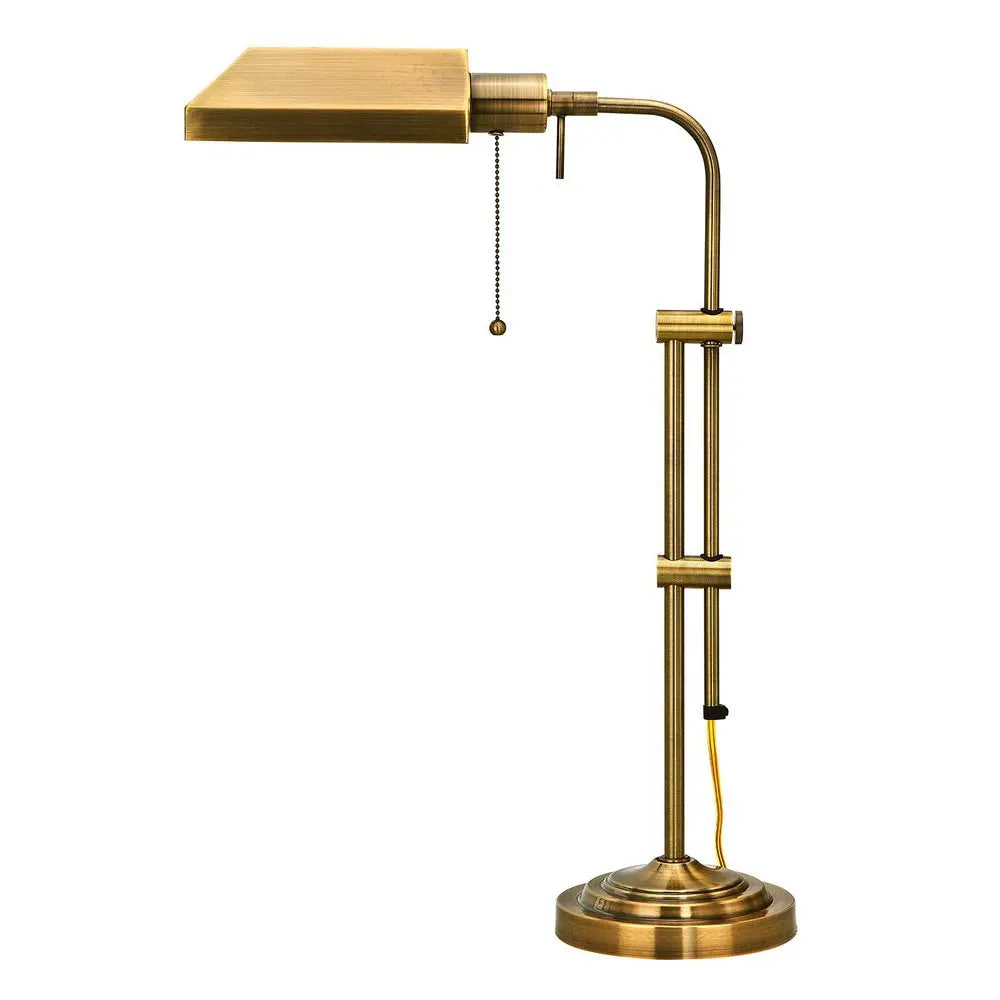 26" Bronze Metal Adjustable Table Lamp With Antiqued Brass Rectangular Shade HomeRoots
