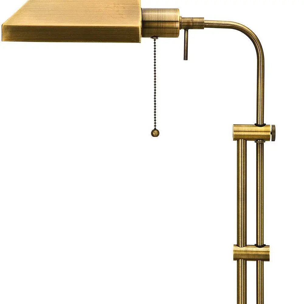 26" Bronze Metal Adjustable Table Lamp With Antiqued Brass Rectangular Shade HomeRoots
