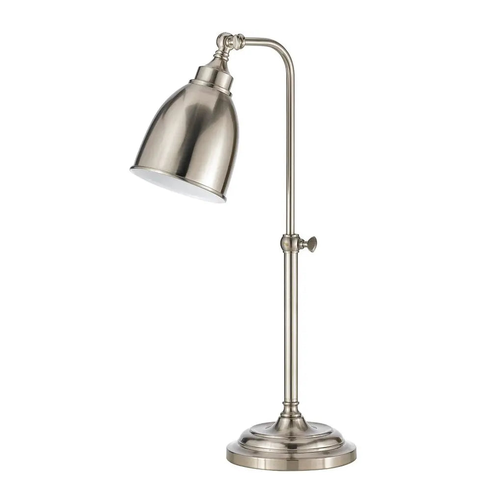 26" Nickel Metal Adjustable Table Lamp With Nickel Dome Shade HomeRoots
