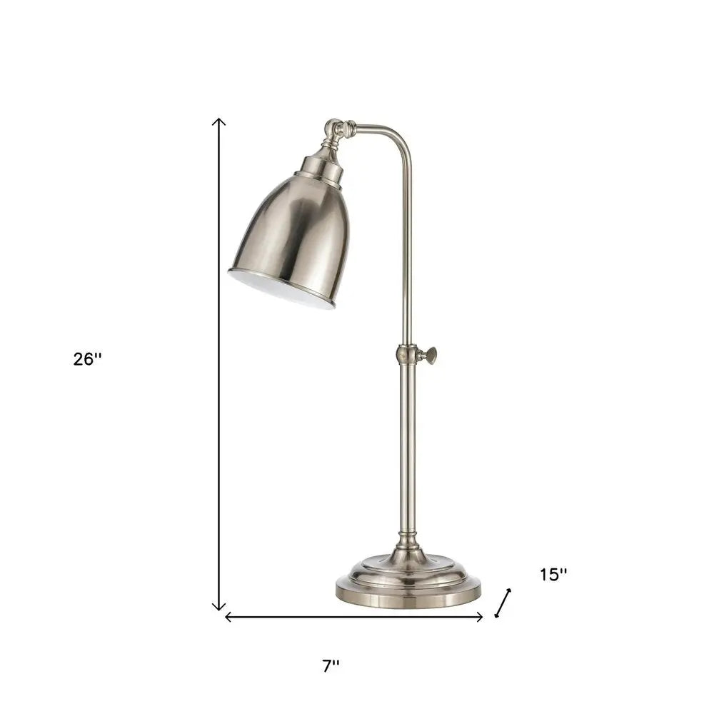26" Nickel Metal Adjustable Table Lamp With Nickel Dome Shade HomeRoots