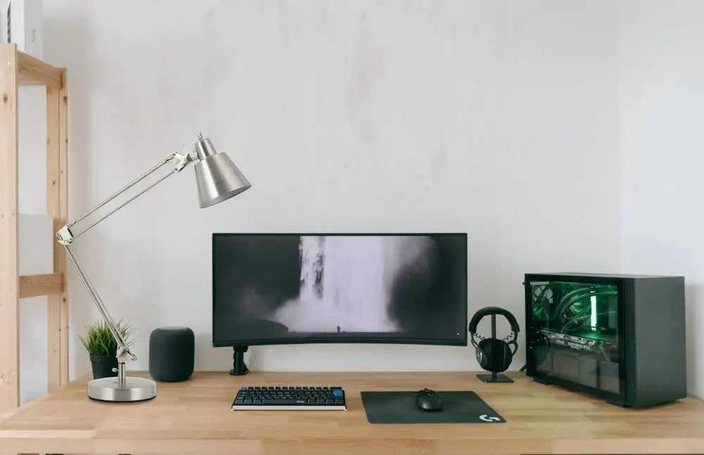 27" Nickel Metal Desk Table Lamp With Nickel Cone Shade HomeRoots