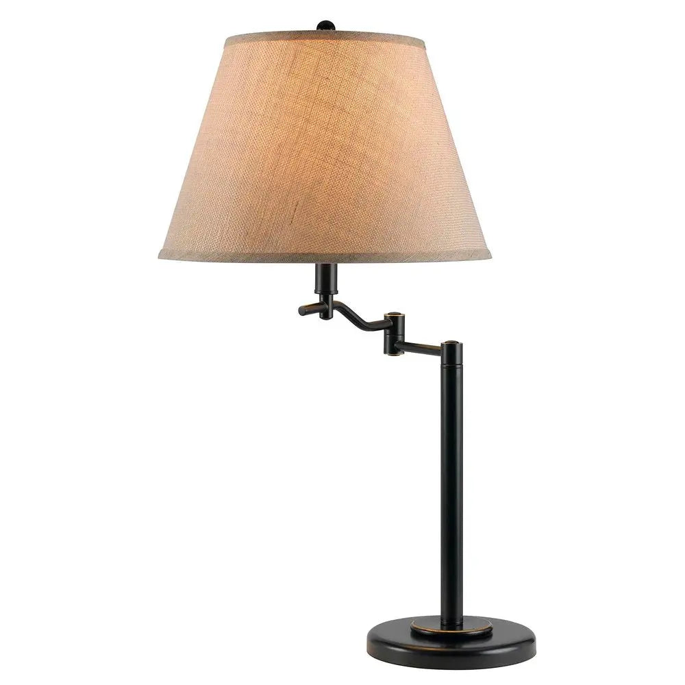 29" Bronze Metal Swing Arm Table Lamp With Off White Empire Shade HomeRoots