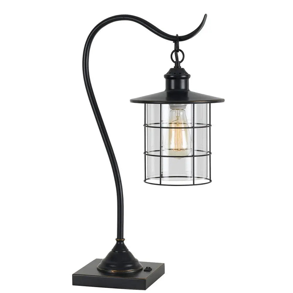 25" Bronze Metal Lantern Style Desk Lamp With Edison Bulb HomeRoots